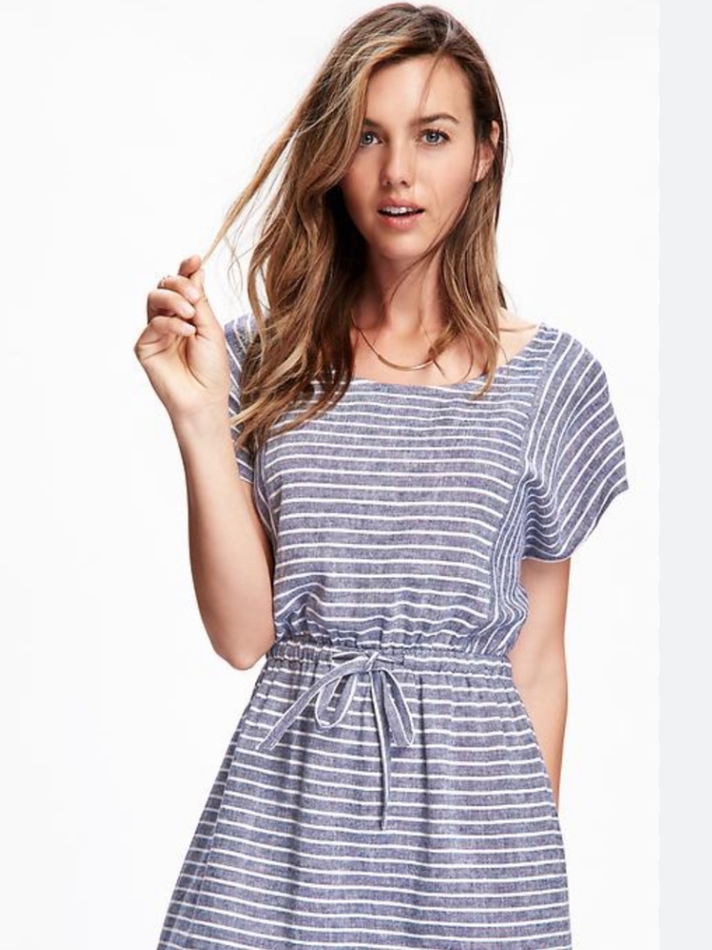 Adorable Striped Pattern Linen-Blend Tie Waist Summer Shift Dress! Size Medium!